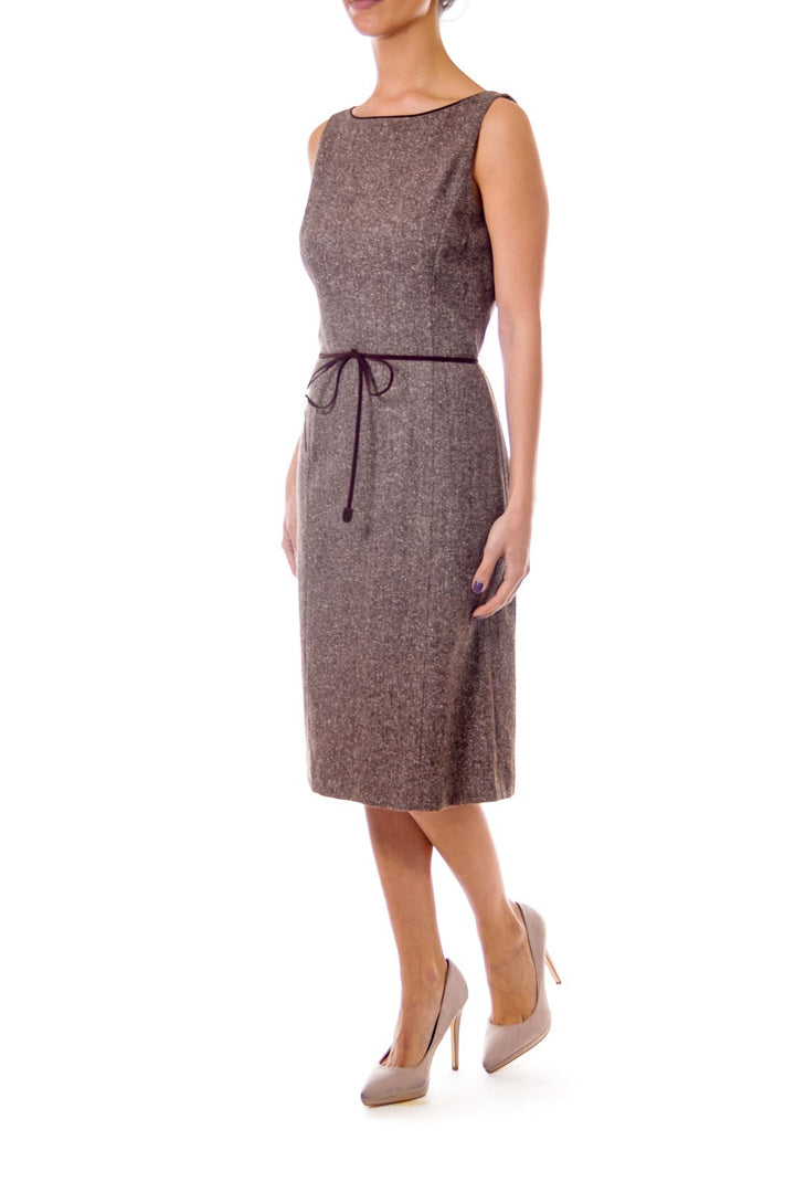 Brown Tweed Fitted Dress