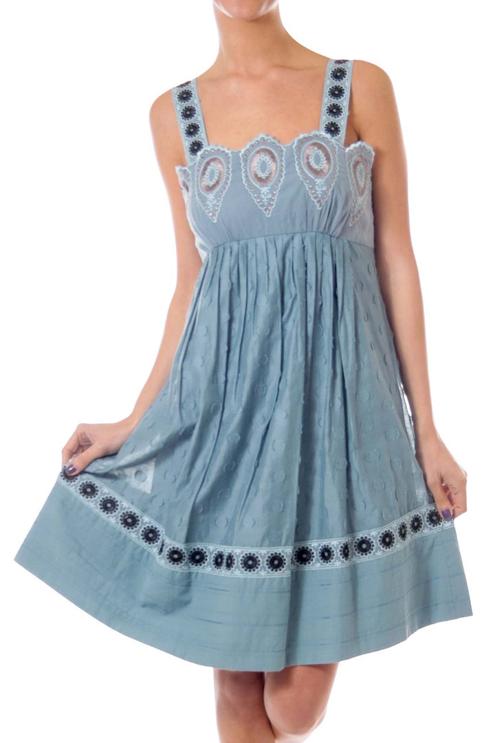 Blue Embroidered A-Line Dress