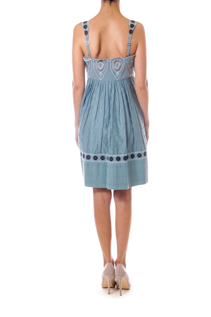 Blue Embroidered A-Line Dress