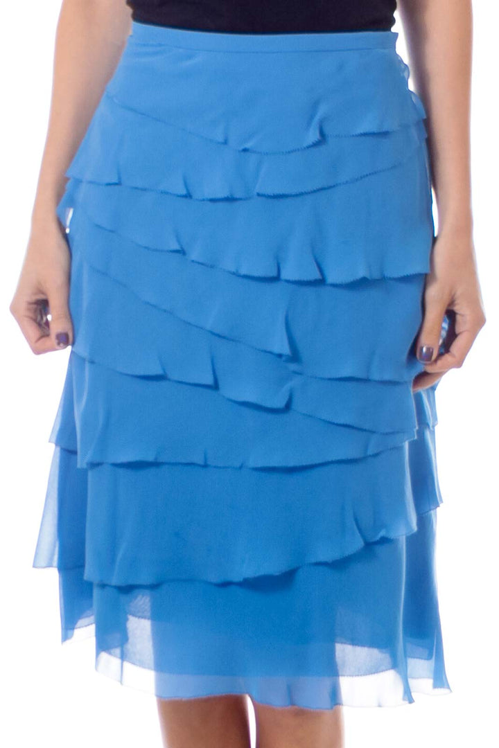 Blue Ruffle Silk Skirt