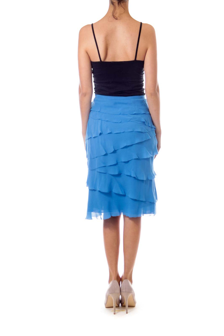 Blue Ruffle Silk Skirt