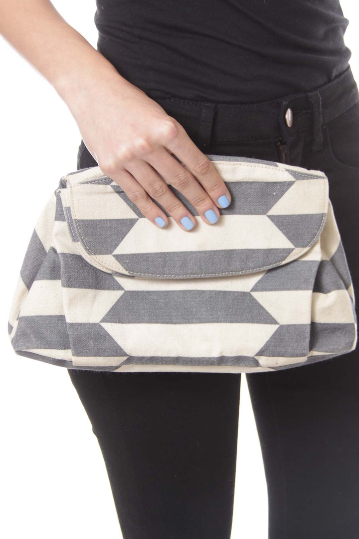 Gray & Beige Stripe Clutch