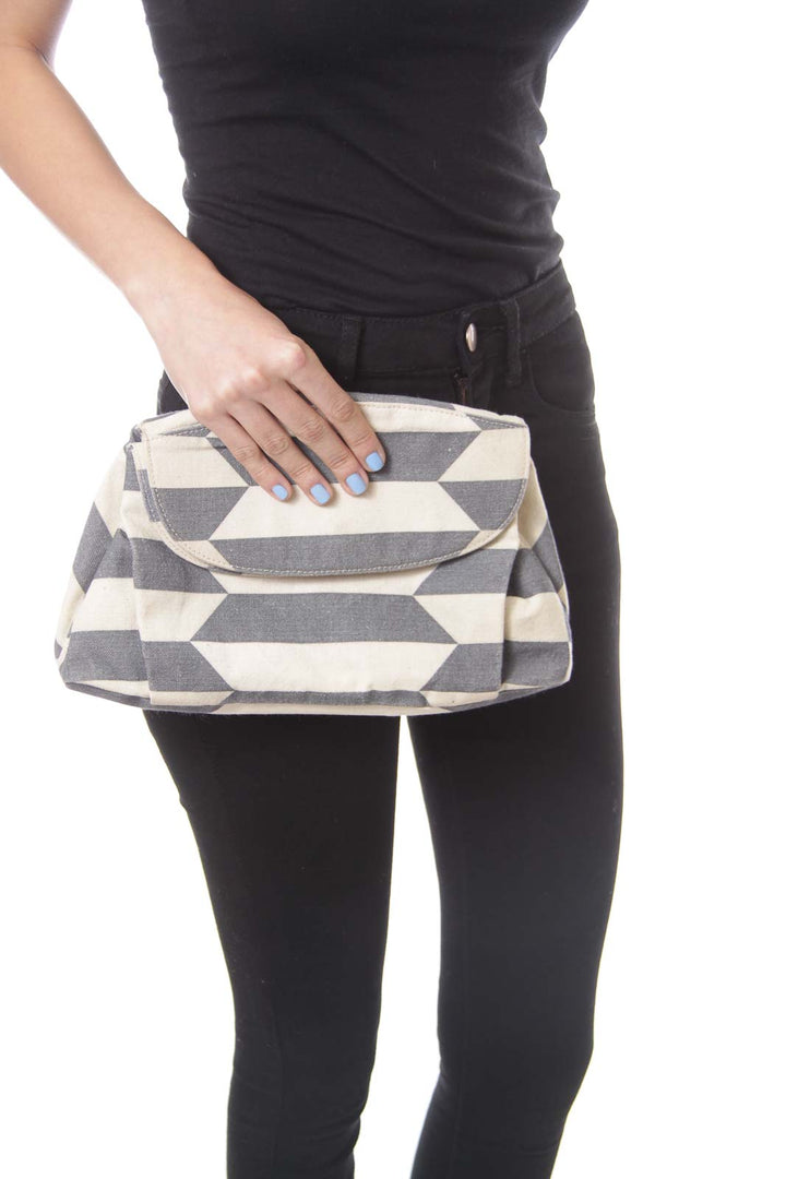 Gray & Beige Stripe Clutch