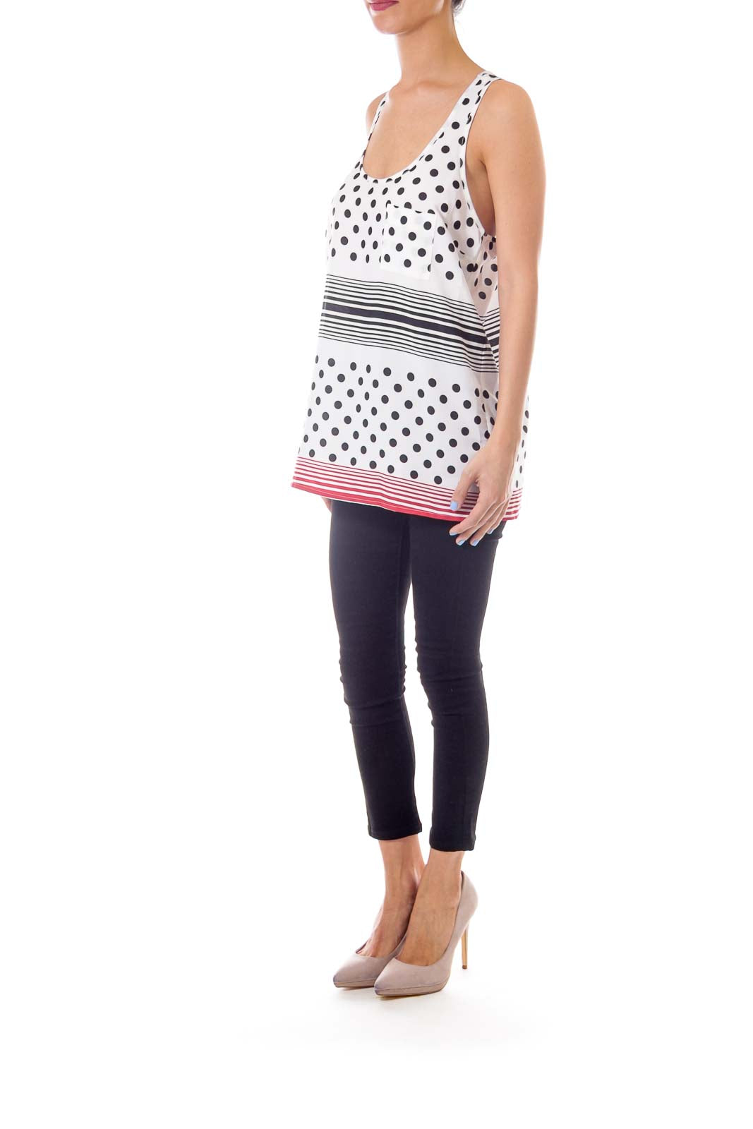 White Polka Dot and Stripe Tank Blouse