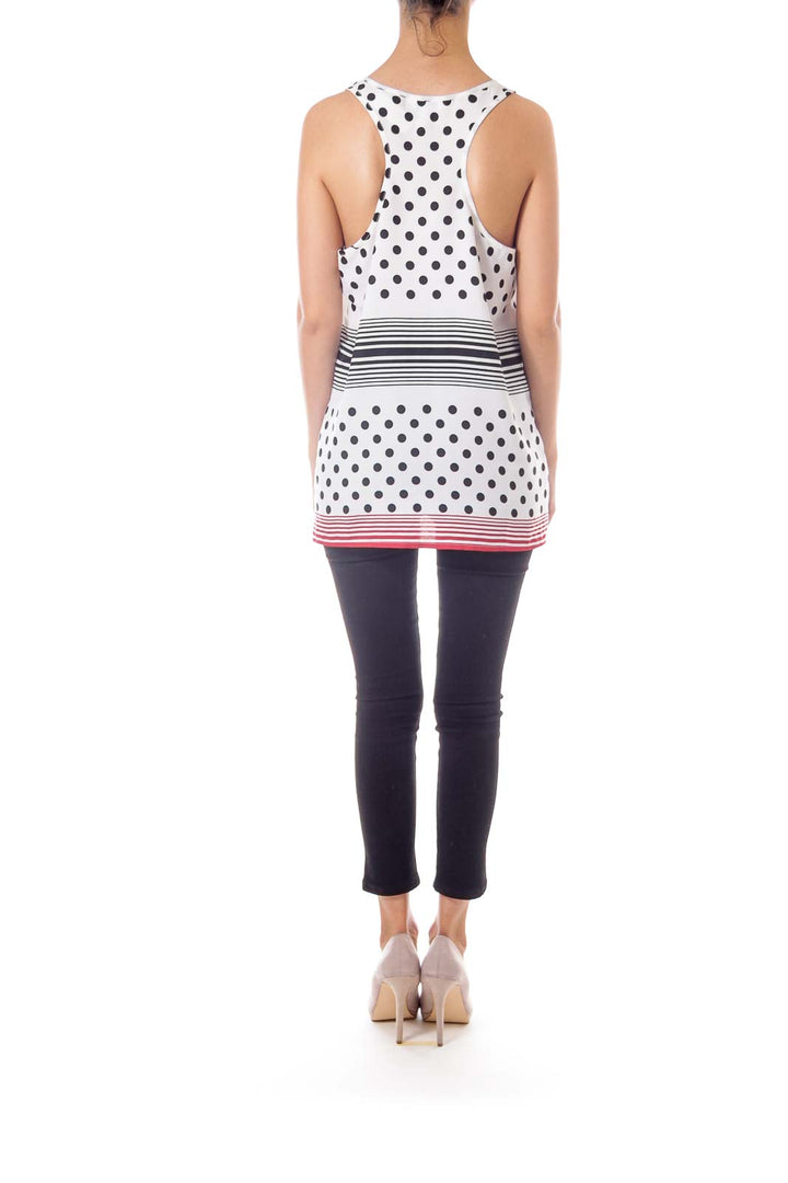 White Polka Dot and Stripe Tank Blouse