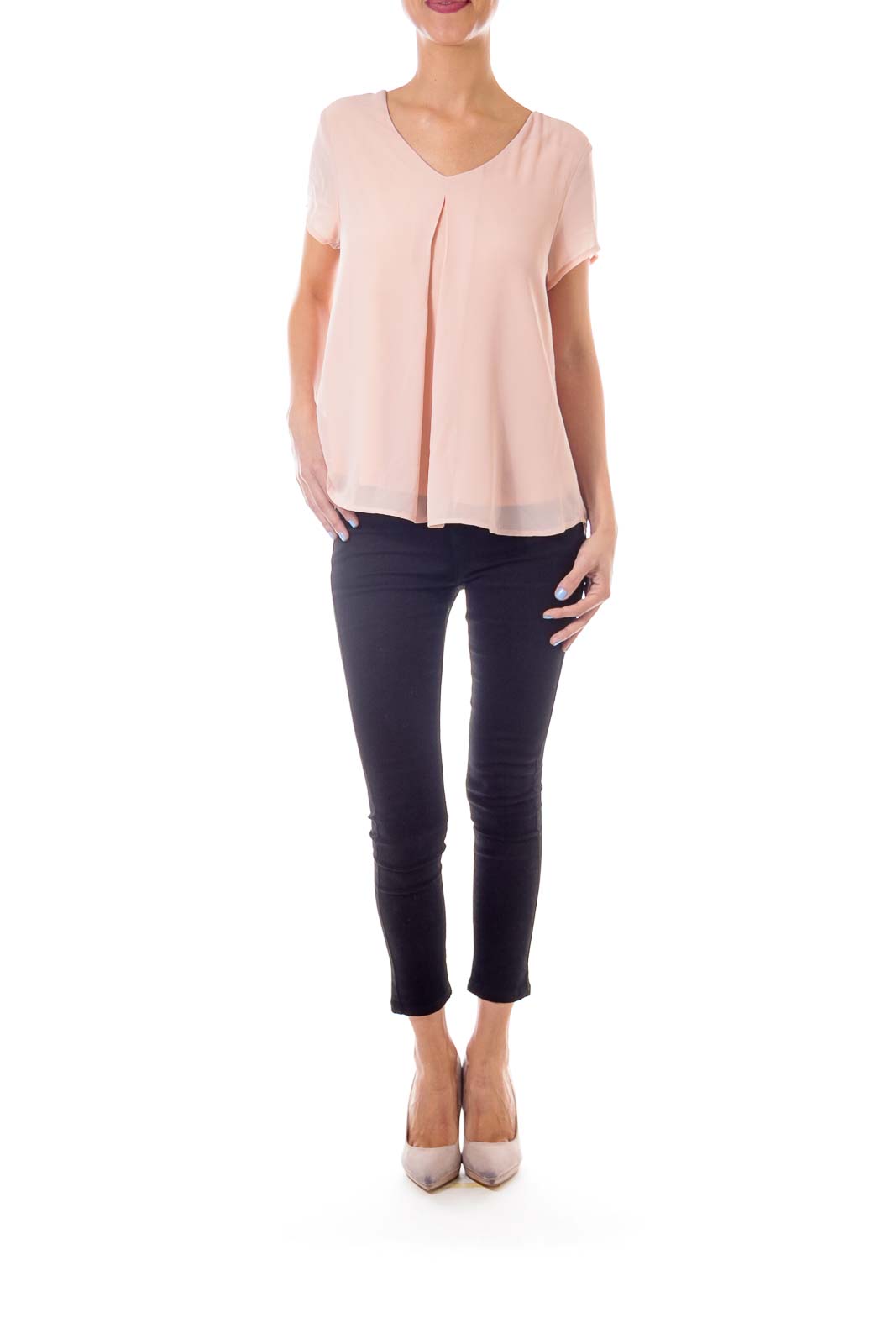 Peach V-neck Blouse