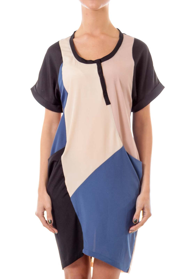 Black & Beige Color Block Asymmetric Dress