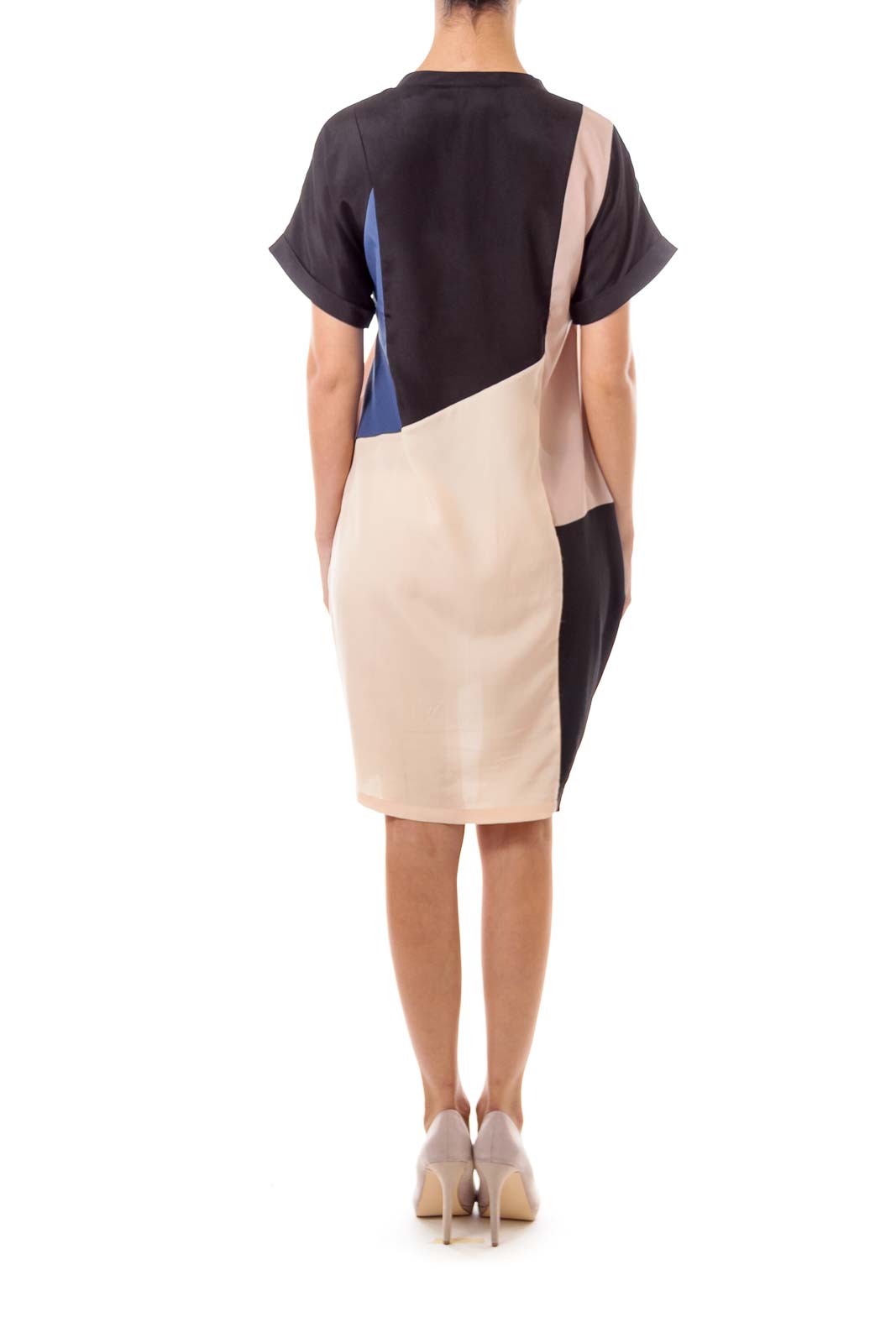 Black & Beige Color Block Asymmetric Dress