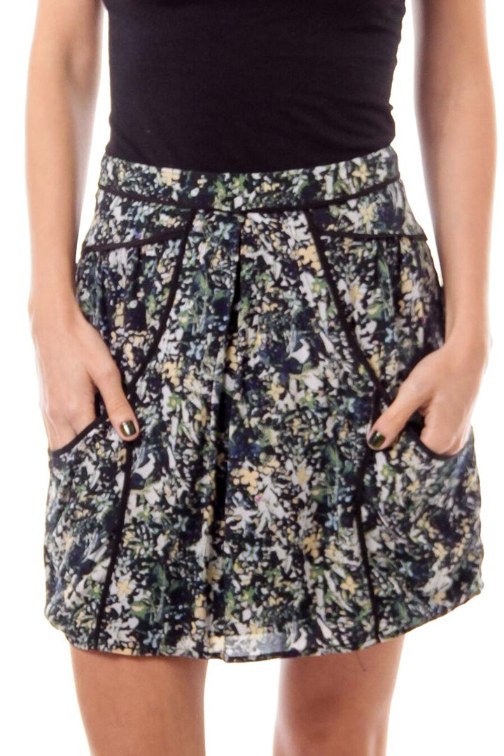 Navy Flower Print Mini Skirt