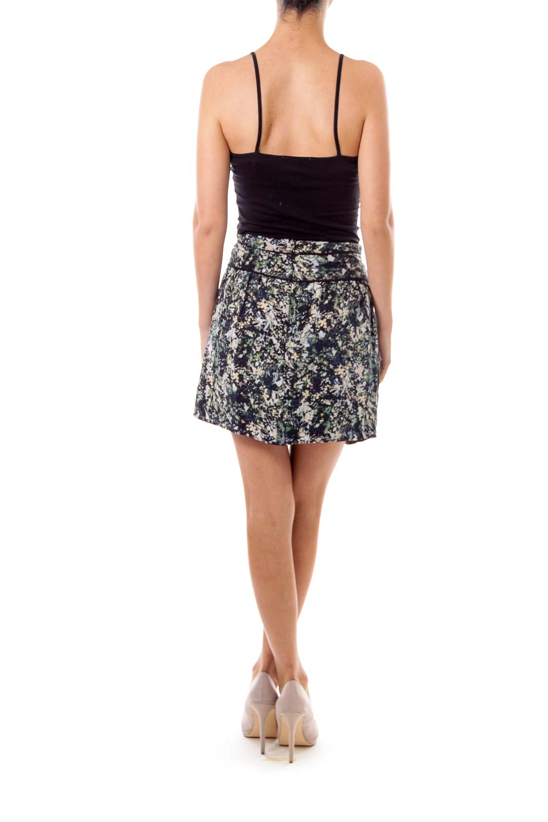 Navy Flower Print Mini Skirt