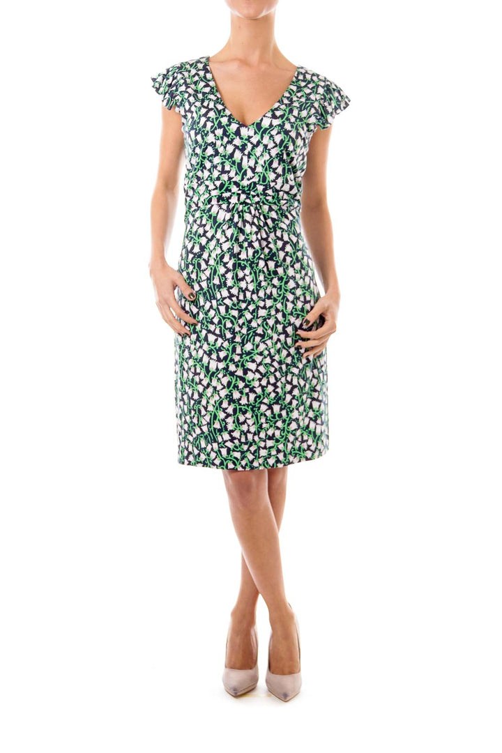 Navy Flower Pattern Empire Dress