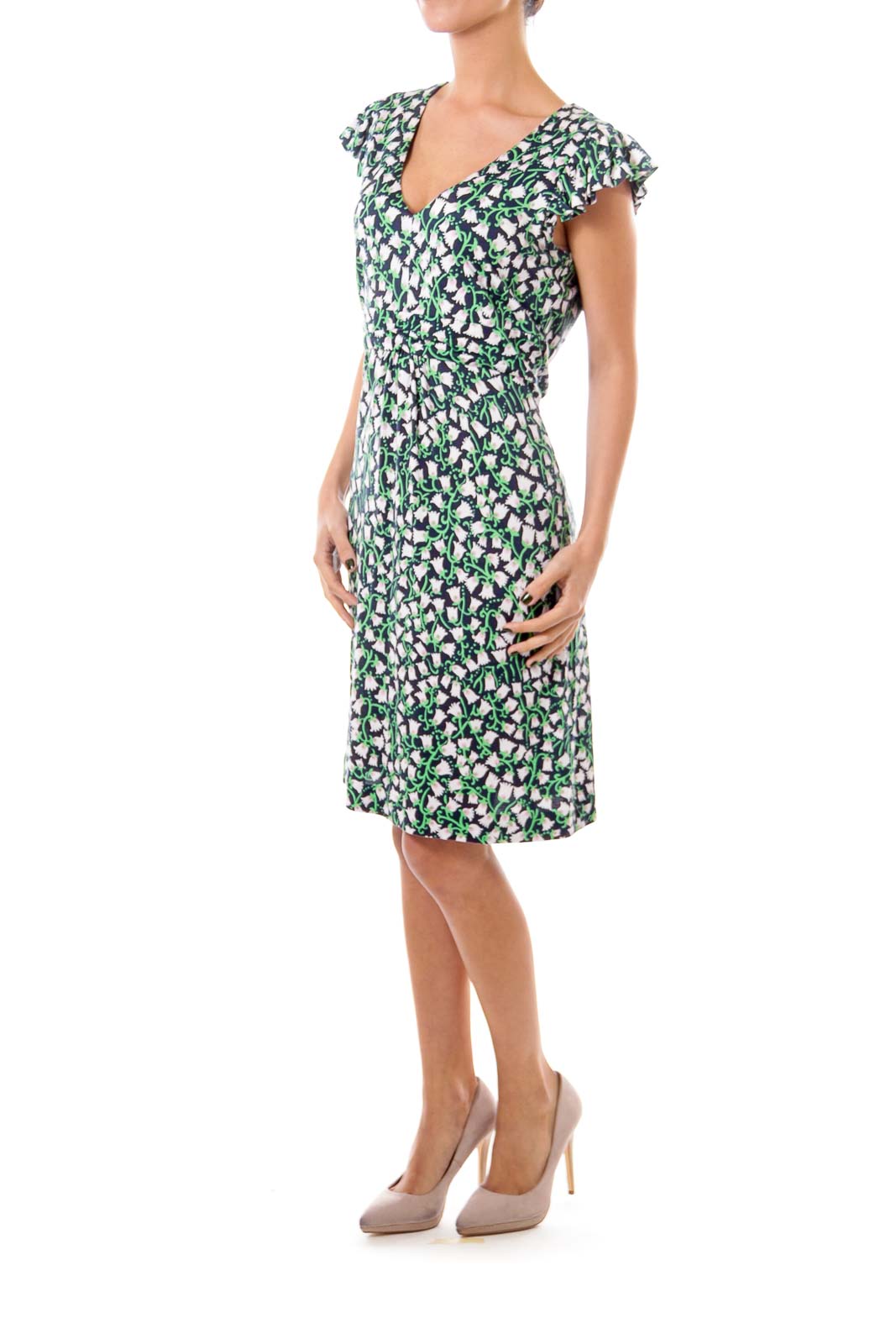 Navy Flower Pattern Empire Dress