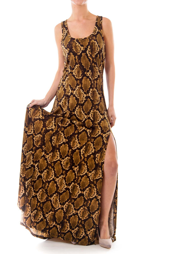 Brown Snake Pattern Print Maxi Dress