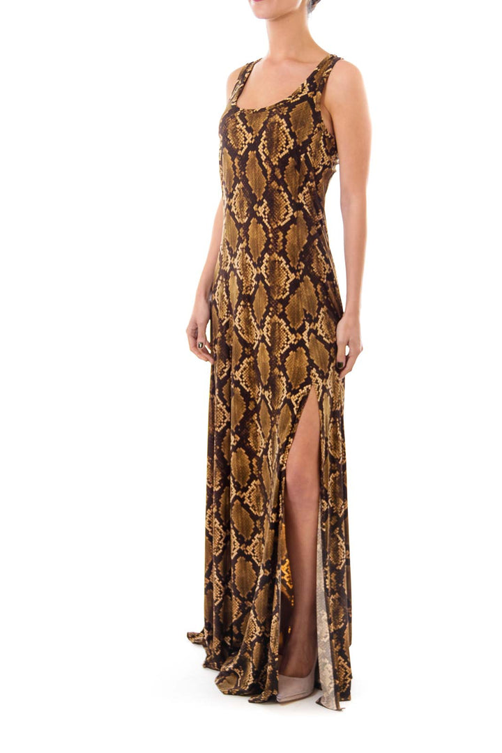 Brown Snake Pattern Print Maxi Dress