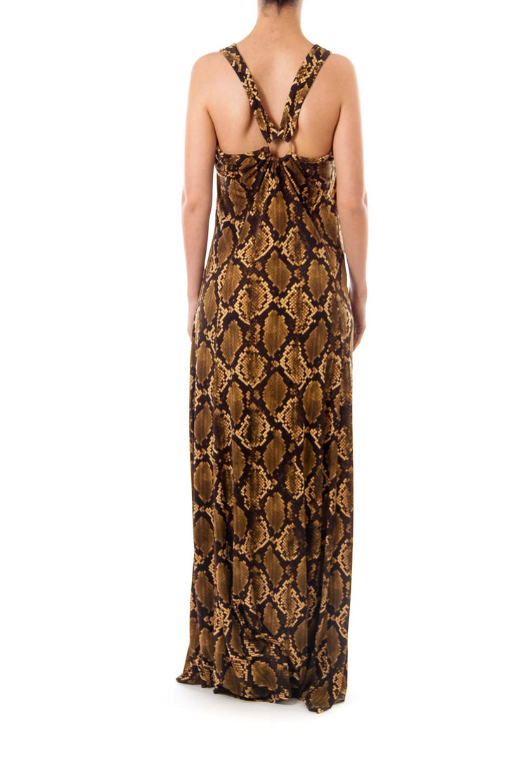 Brown Snake Pattern Print Maxi Dress