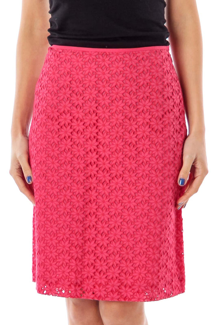 Pink Flower Lace A-line Skirt