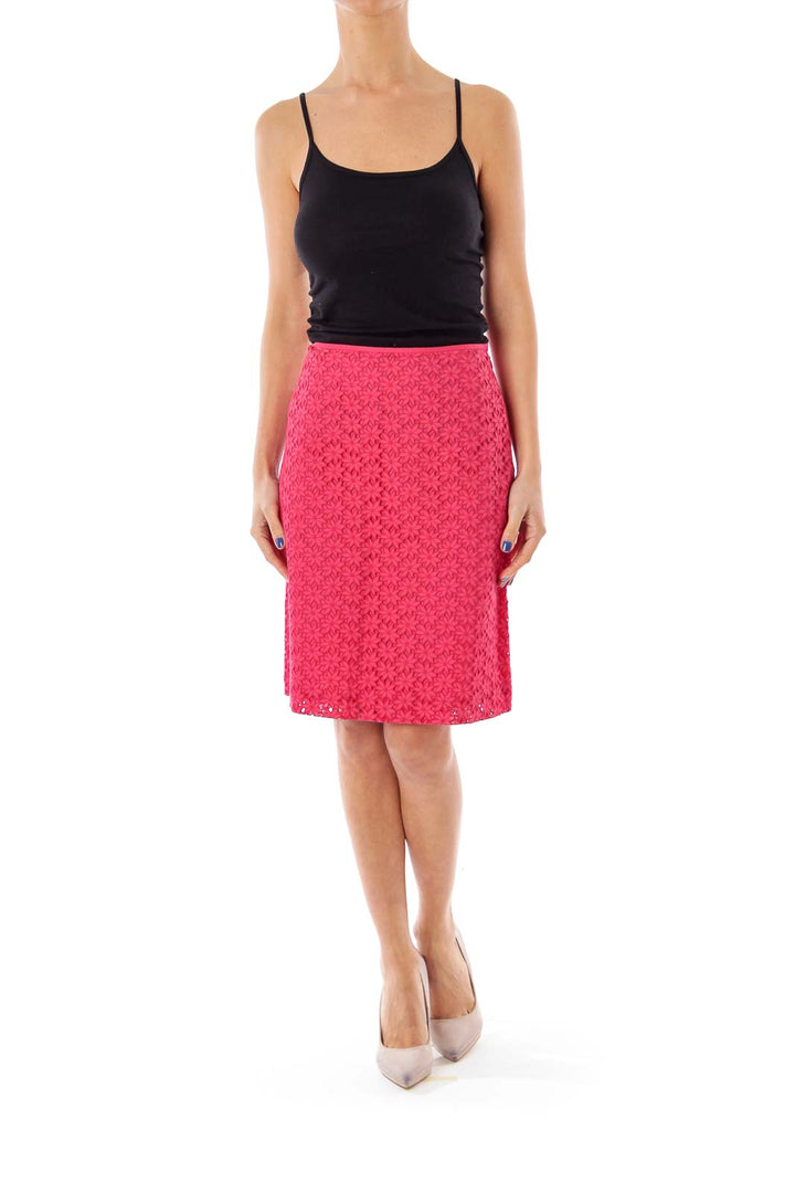 Pink Flower Lace A-line Skirt