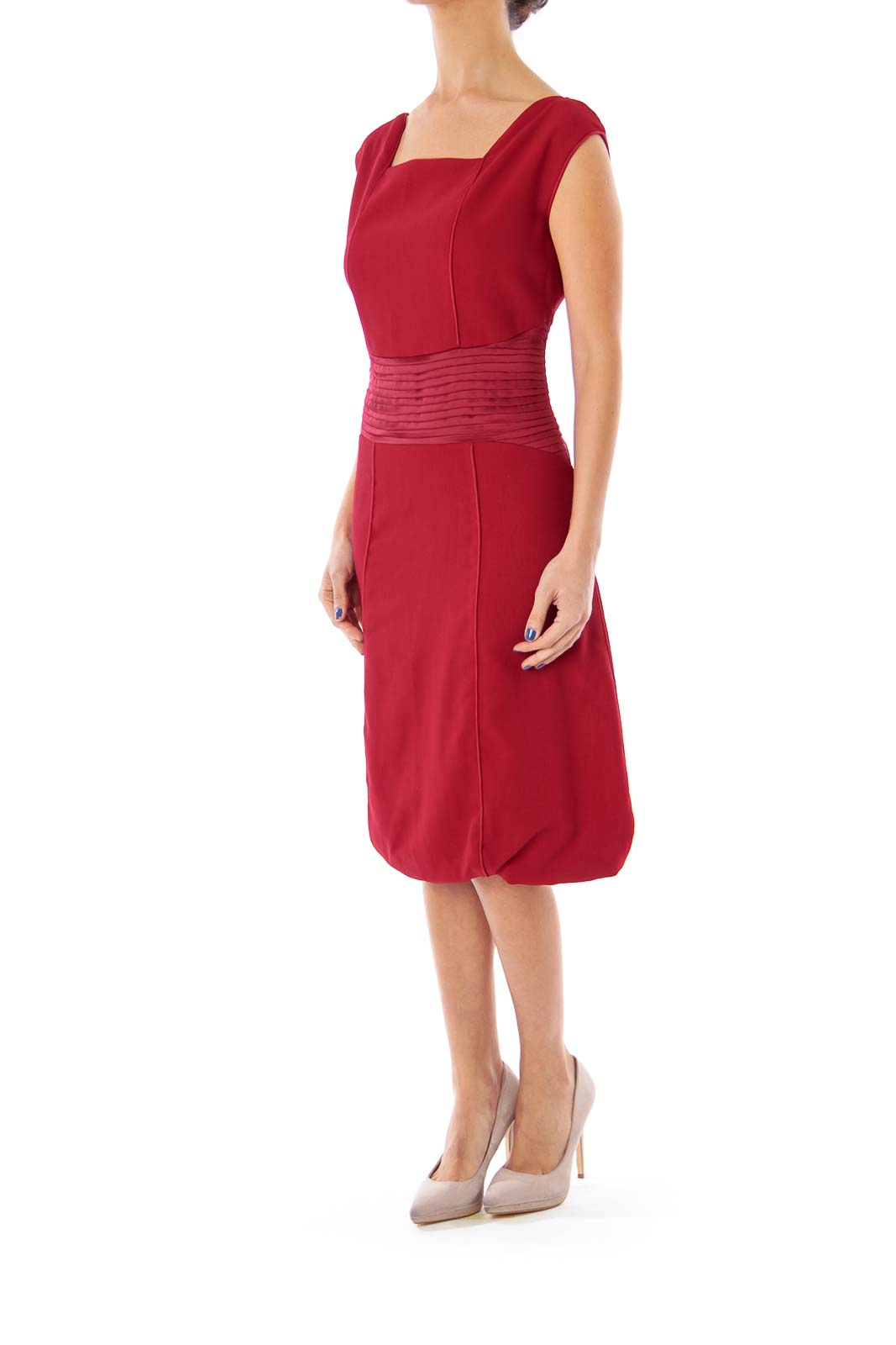 Maroon Pleat Detail Dress