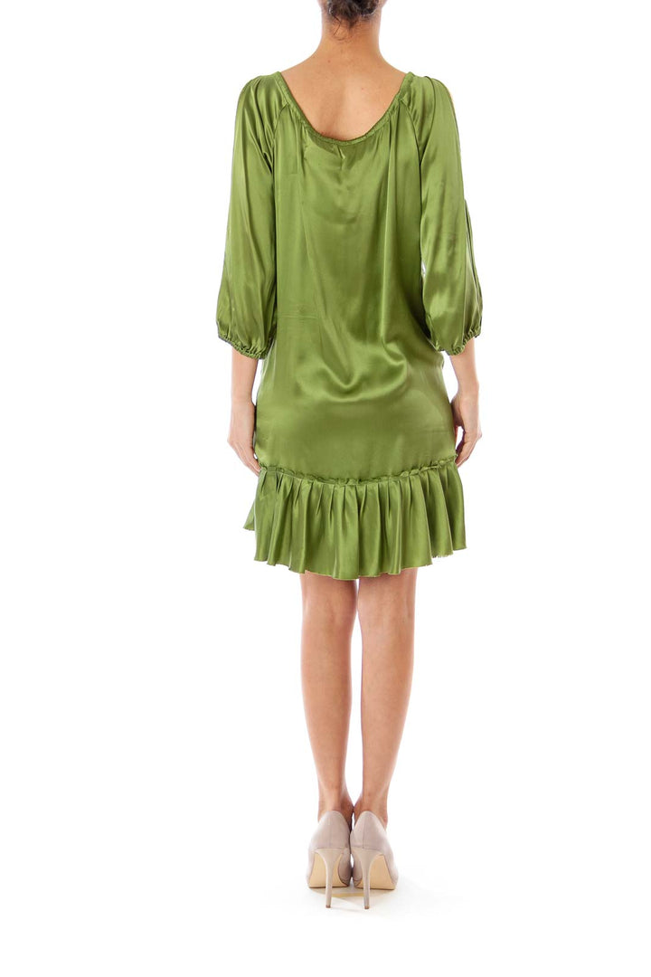 Green Silk Cold Shoulder Dress