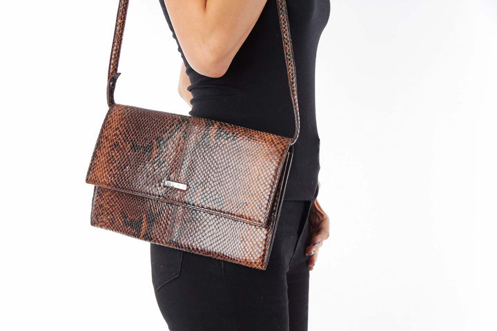 Brown Snake Leather Clutch