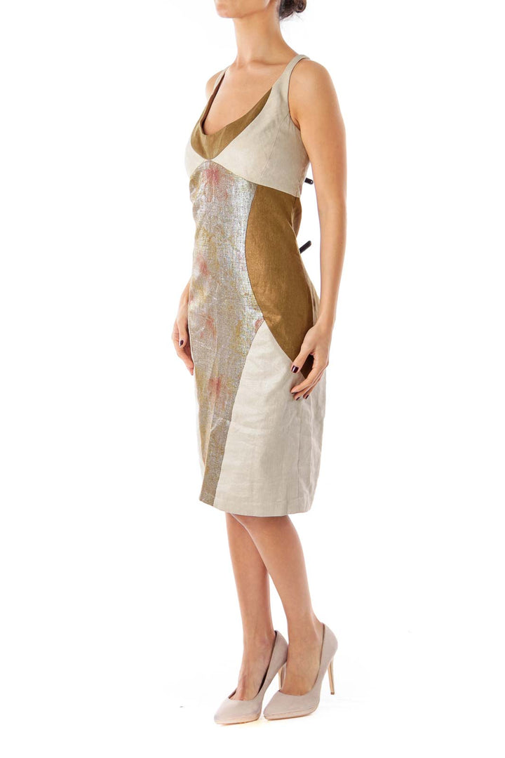 Brown & Beige Metallic Sheath Dress