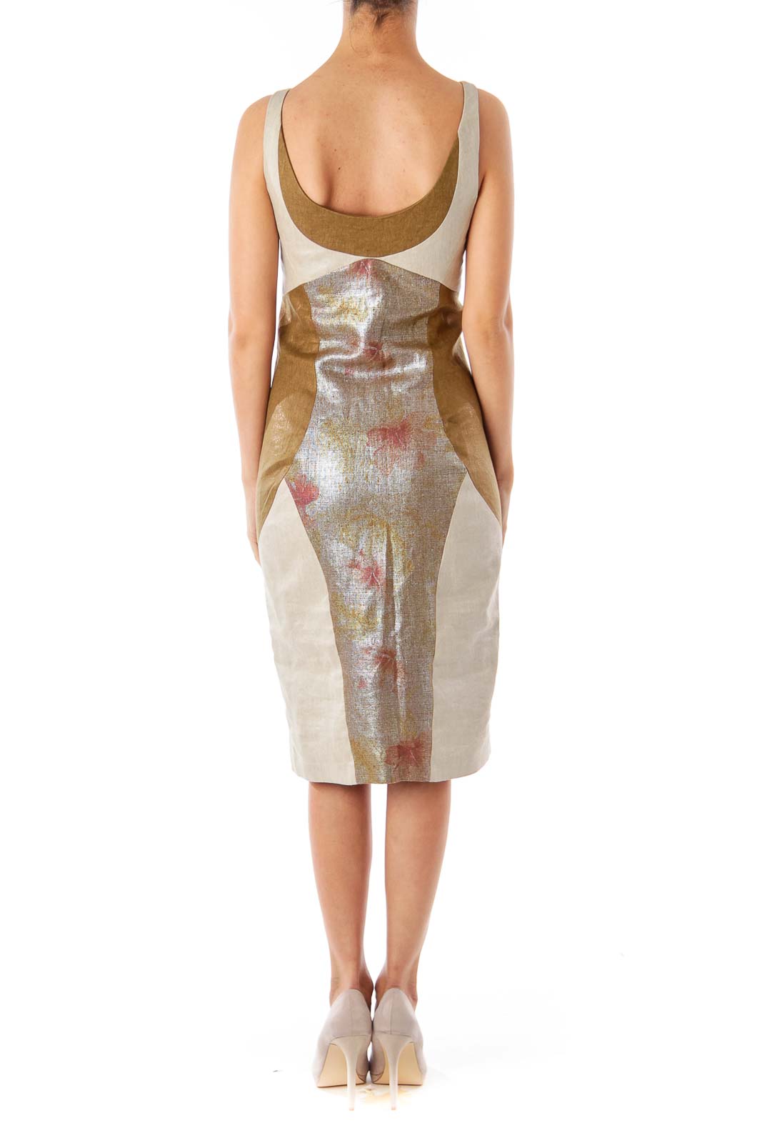 Brown & Beige Metallic Sheath Dress