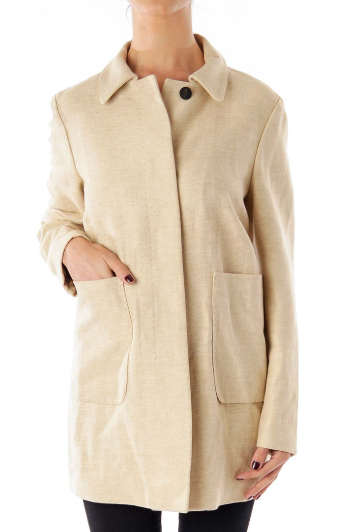 Beige Linen Button Down Coat