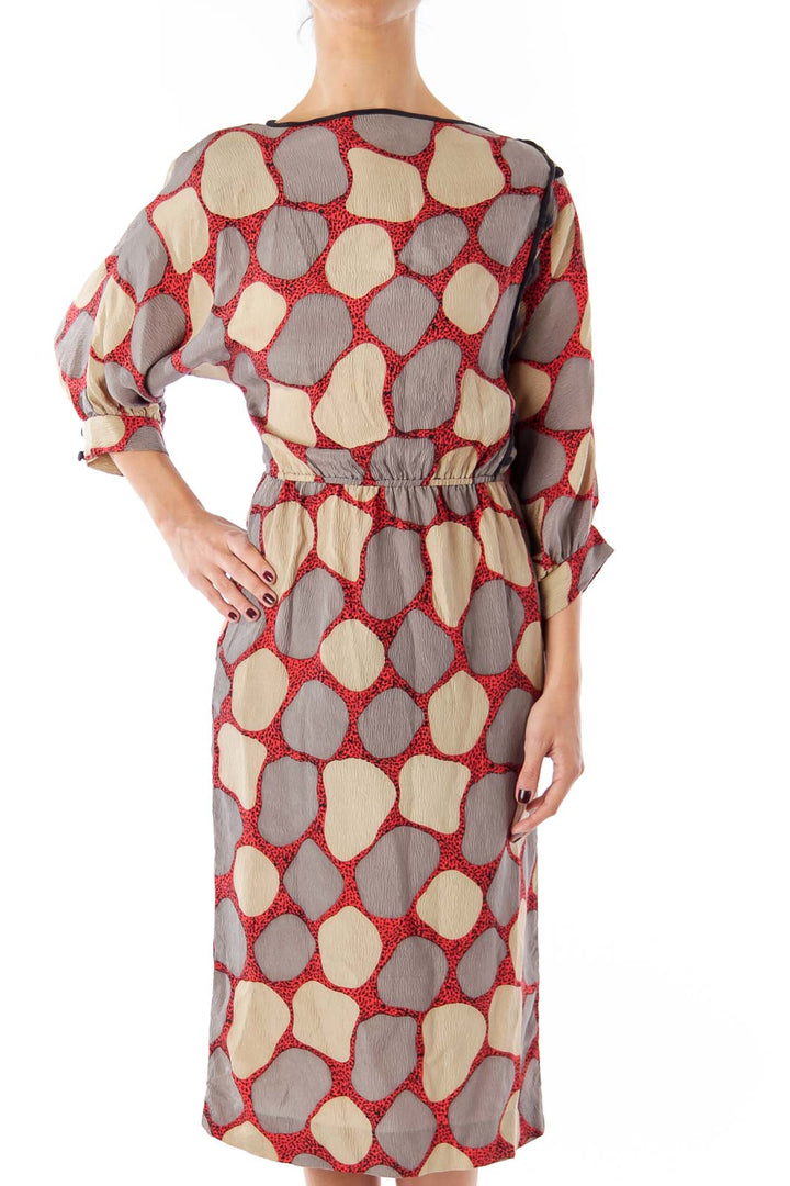 Gray and Red Circle Pattern Dress