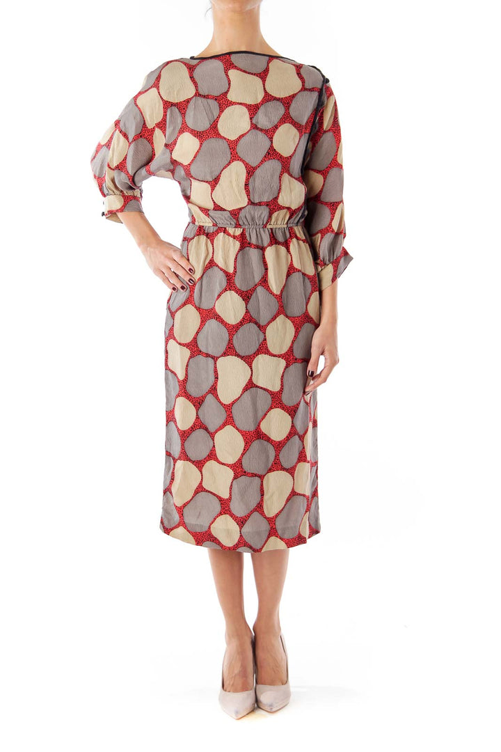 Gray and Red Circle Pattern Dress