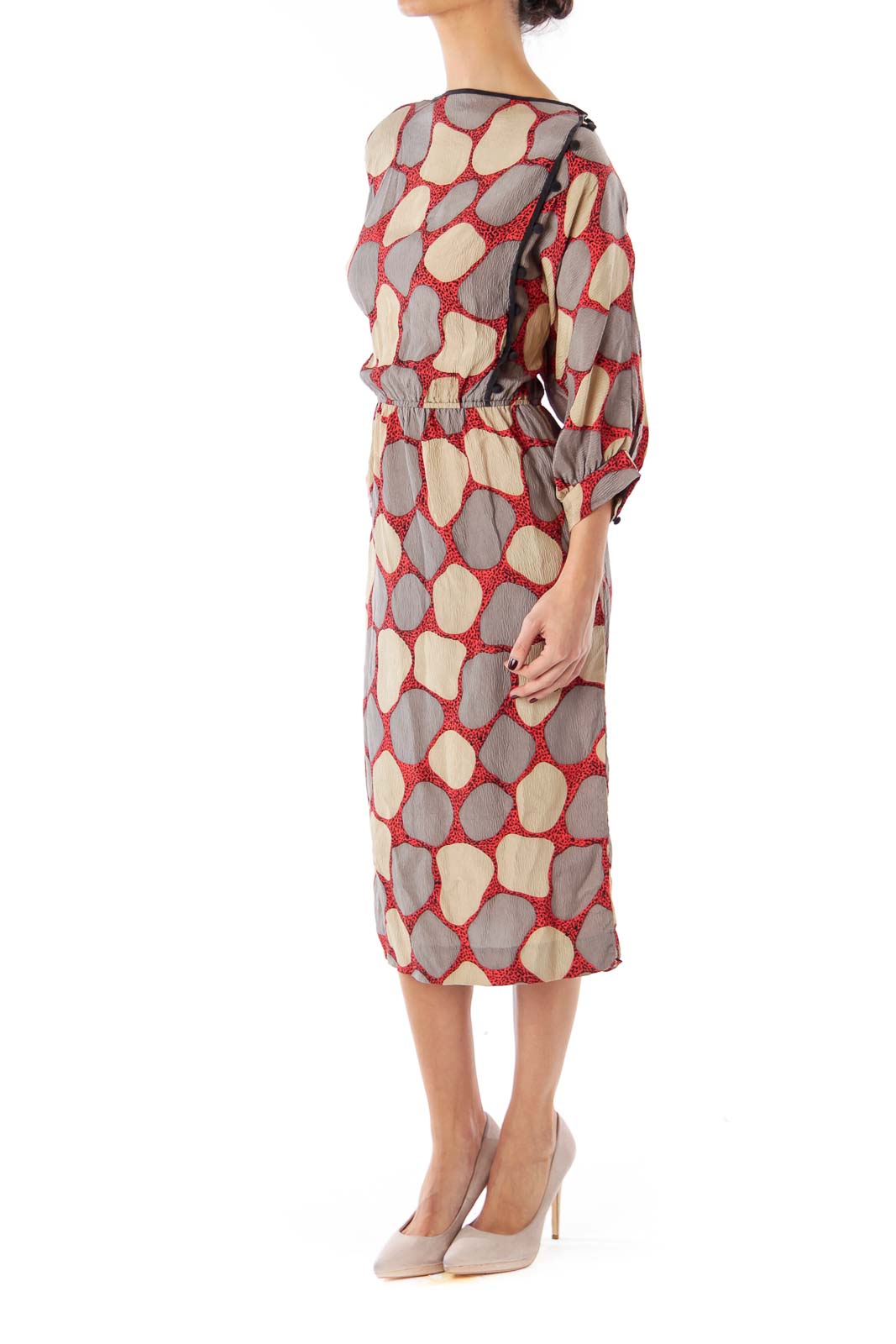 Gray and Red Circle Pattern Dress