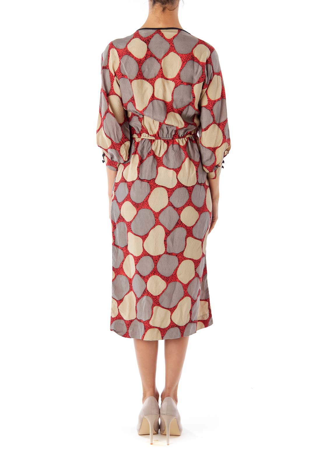 Gray and Red Circle Pattern Dress