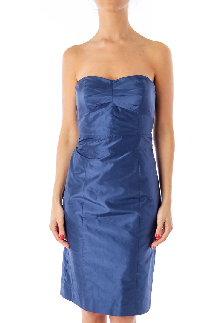 Navy Shear Strapless Sheath Dress