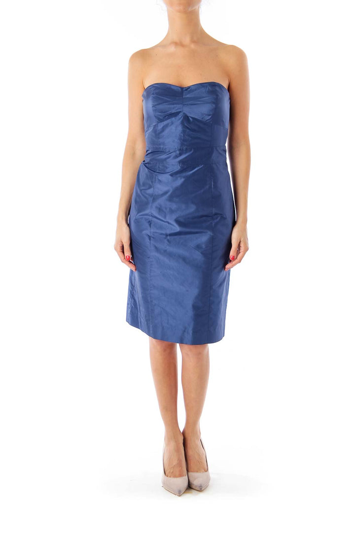 Navy Shear Strapless Sheath Dress