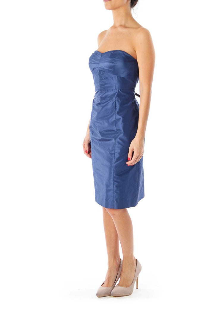 Navy Shear Strapless Sheath Dress