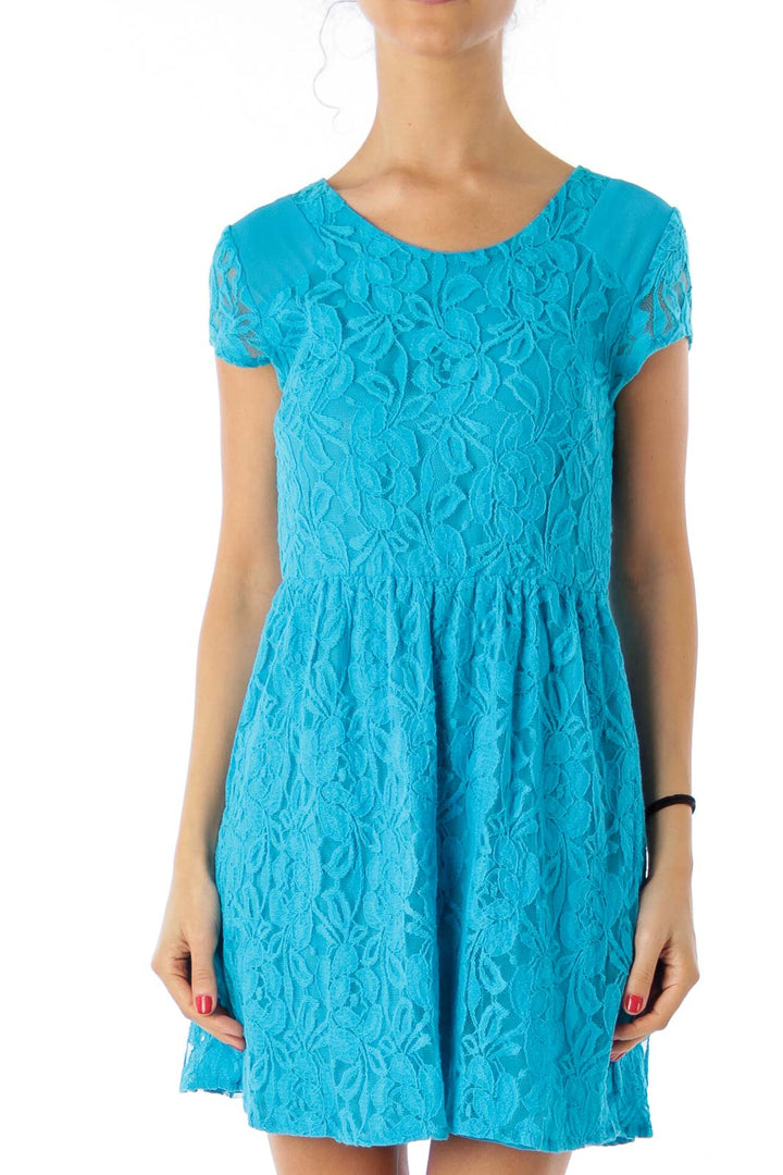 Turquoise Lace Layerd A-Line Dress