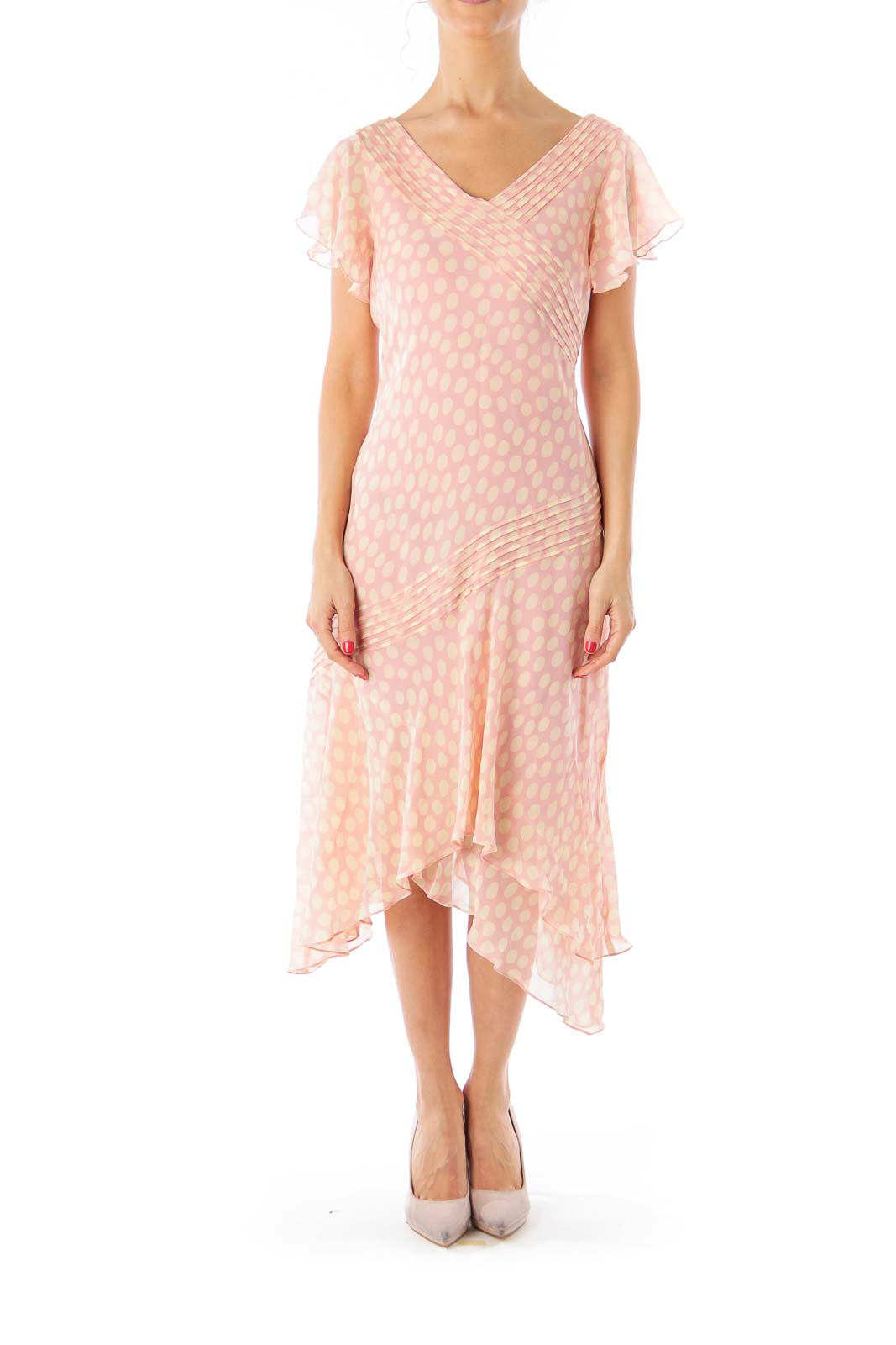 Pink Polka Dot Asymmetric Dress