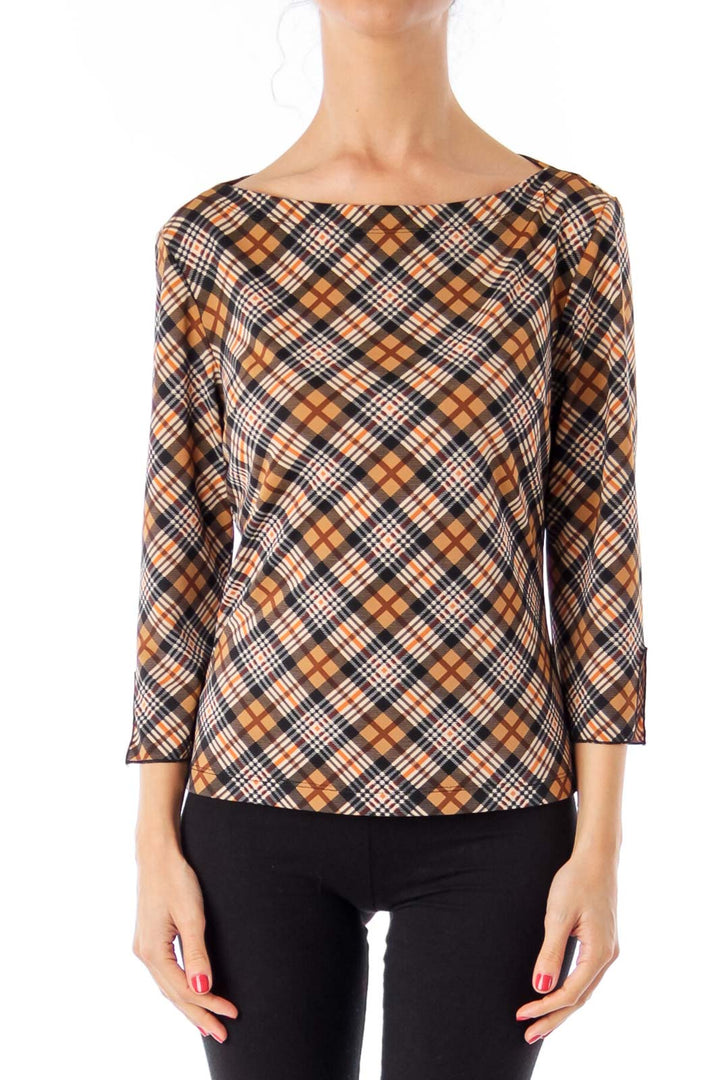 Brown Check Pattern Blouse