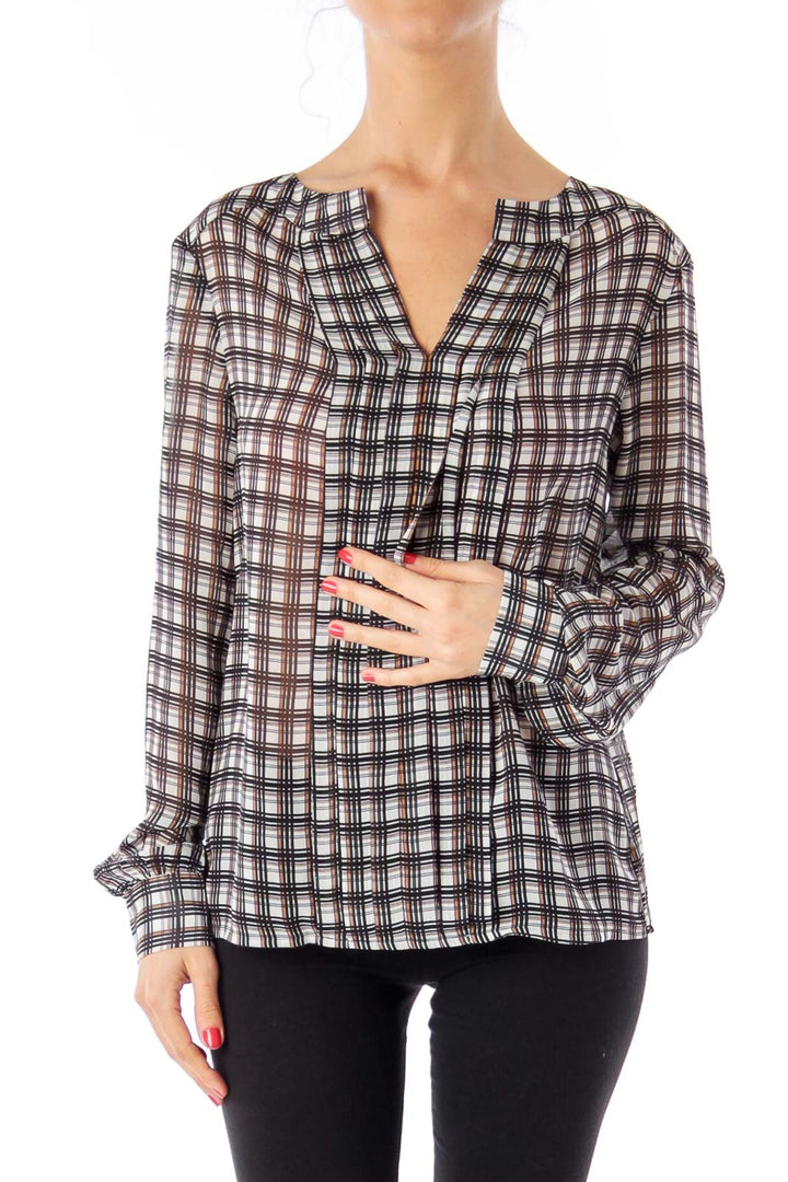 Black White & Brown Check Blouse