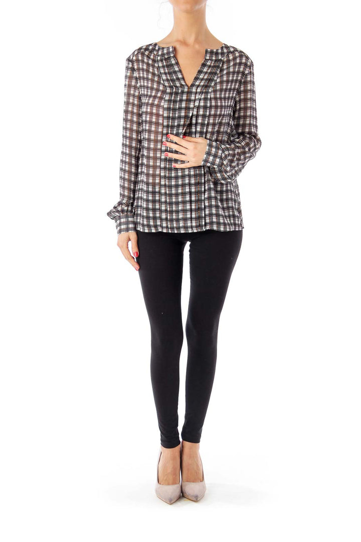 Black White & Brown Check Blouse