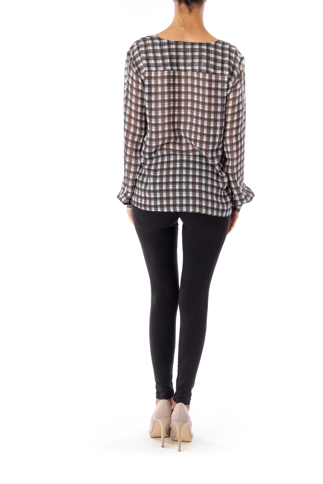 Black White & Brown Check Blouse