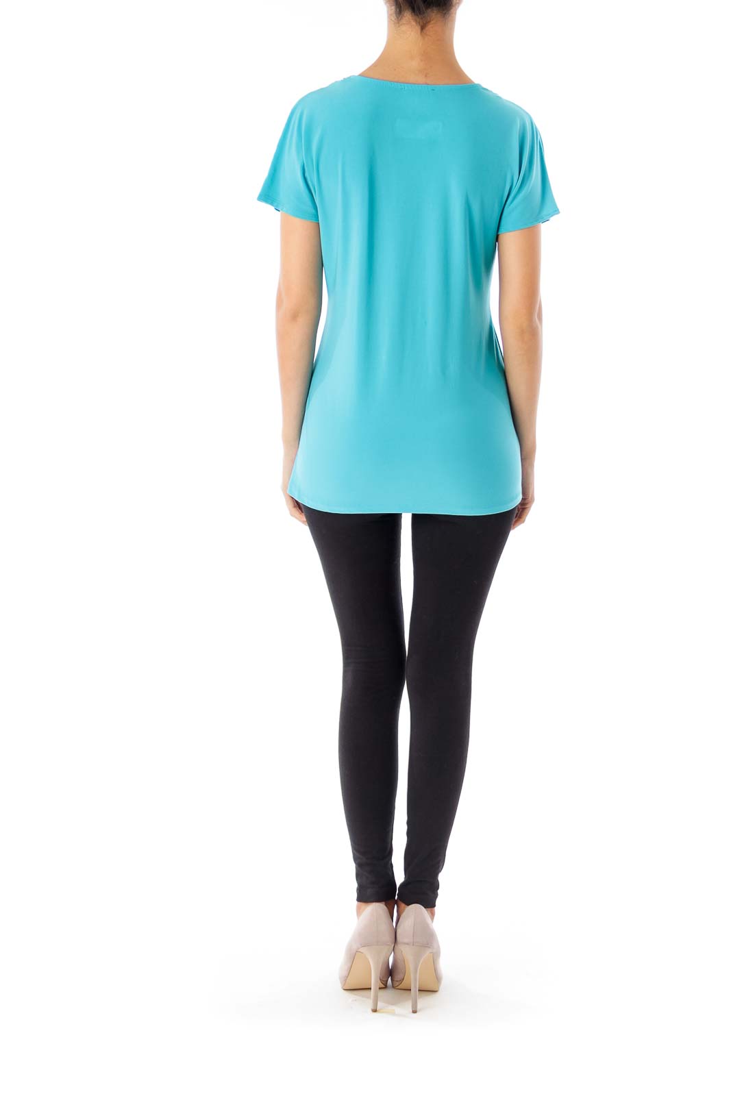 Blue Scrunch Detail V-Neck Top