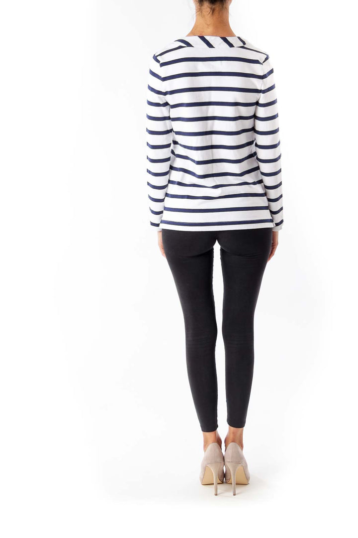 White & Navy Stripe Jersey Top