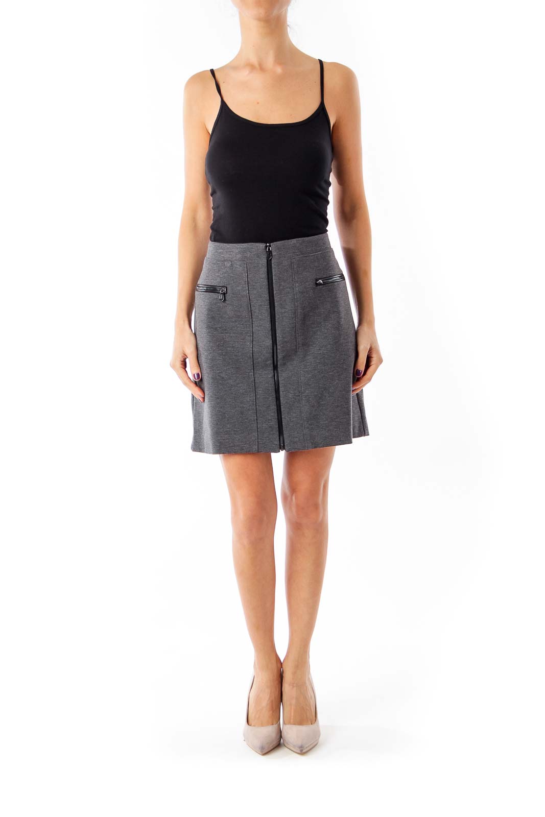 Gray Zipper A-line Skirt