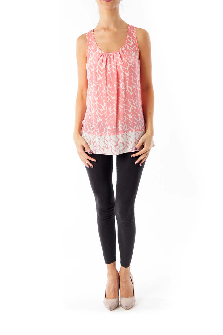 Pink Leaf Print Sleeveless Top