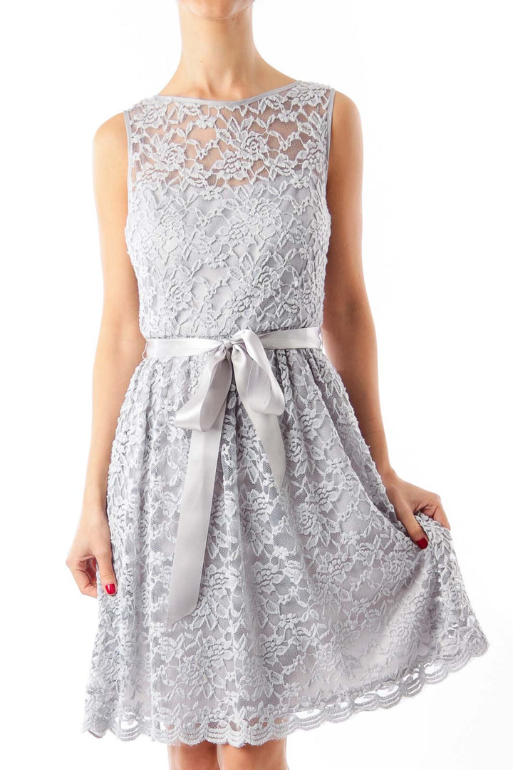 Gray Lace Sleeveless Dress