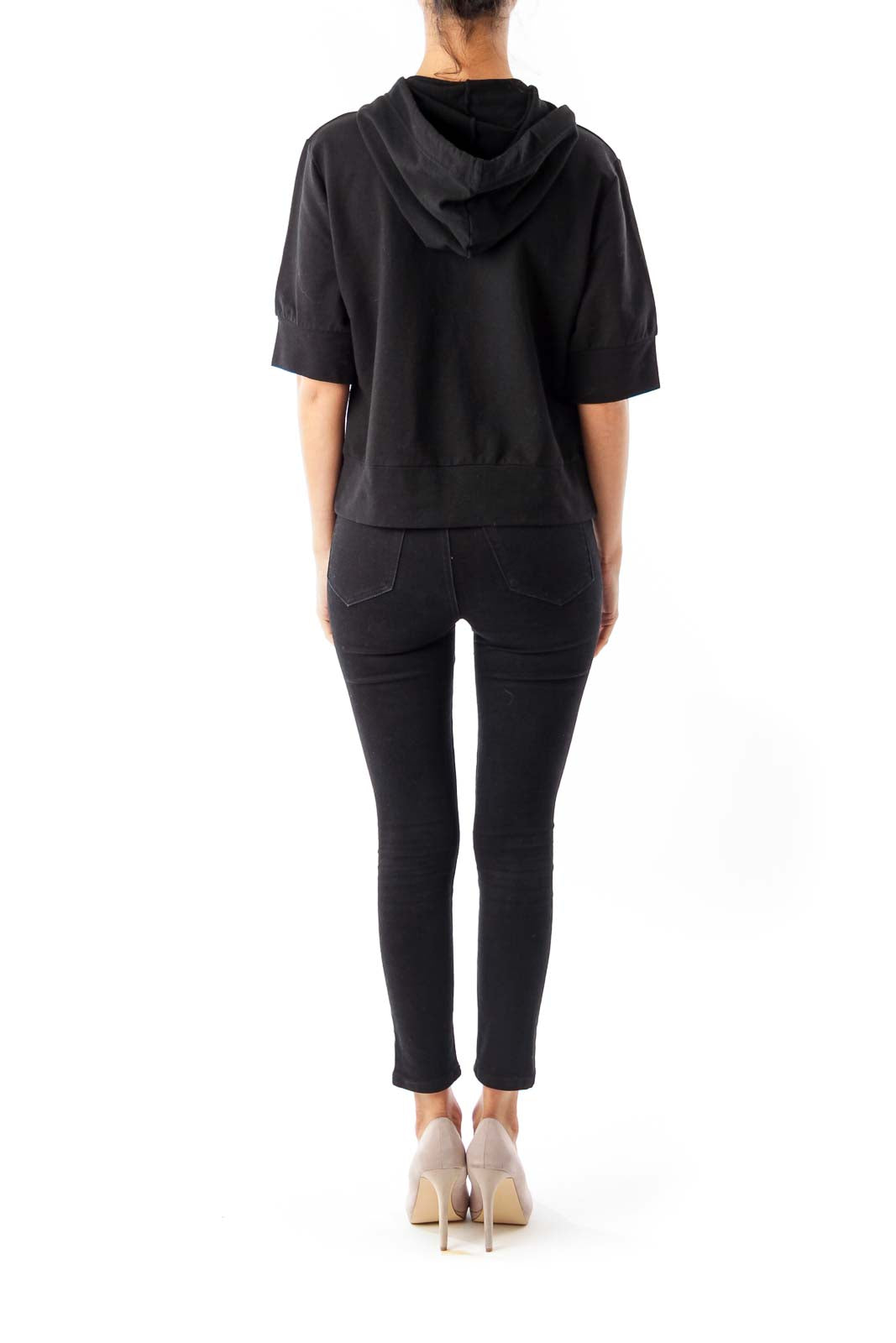 Black Short Sleeve Zip Up Top