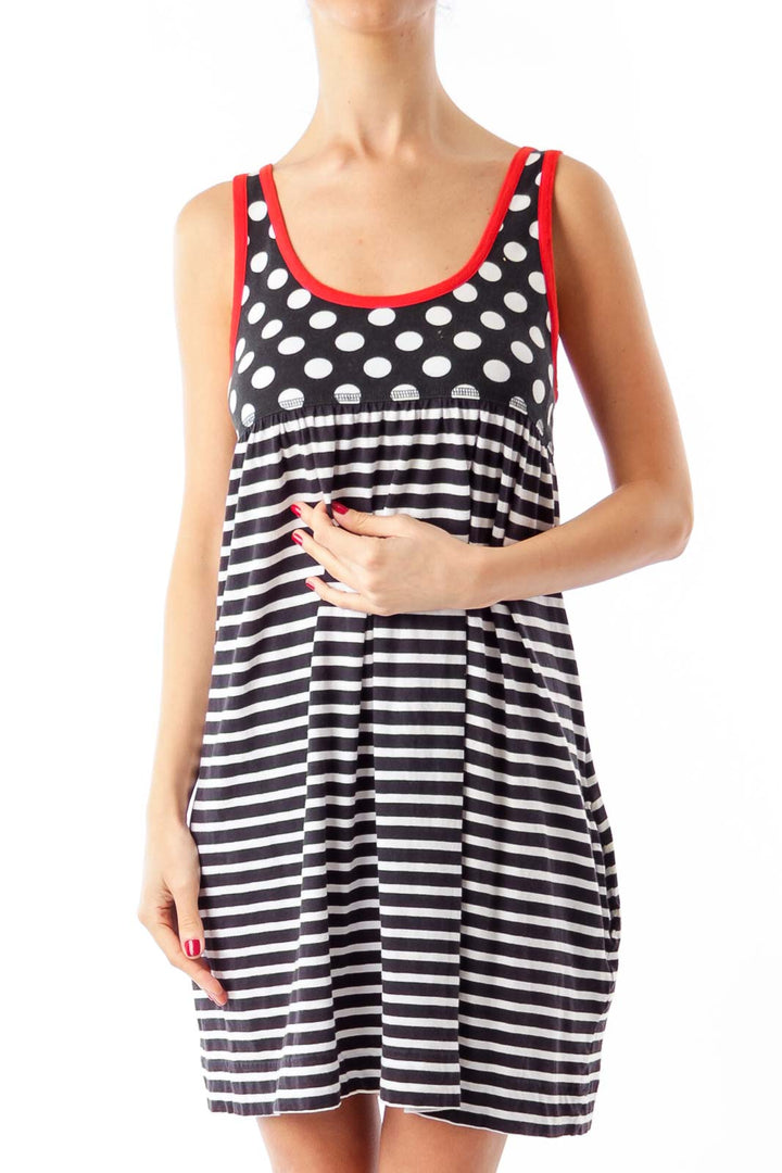 Navy Blue & White Polka Dot Strip Dress