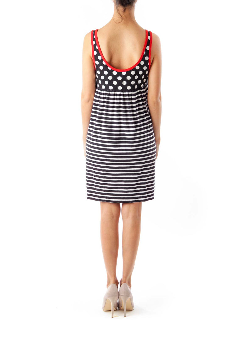 Navy Blue & White Polka Dot Strip Dress