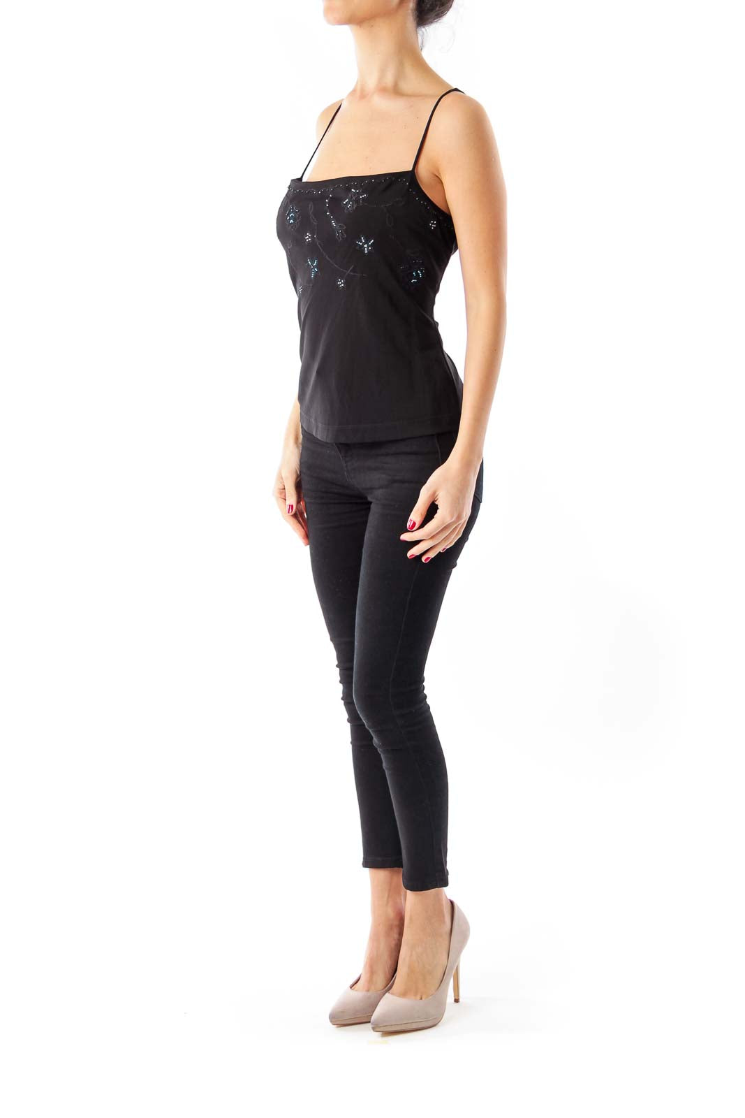 Black Sequin Spaghetti Strap Top