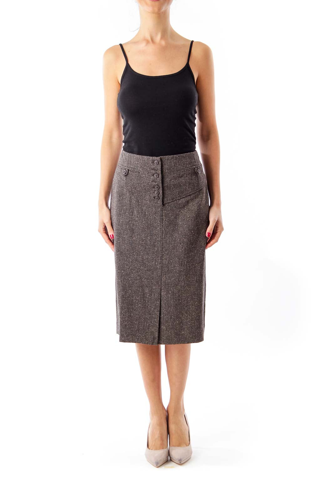 Brown Tweed Pencil Skirt